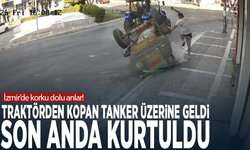 İzmir’de korku dolu anlar! Traktörden kopan tanker üzerine geldi, son anda kurtuldu