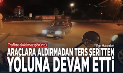 Trafikte akılalmaz görüntü! Araçlara aldırmadan ters şeritten yoluna devam etti