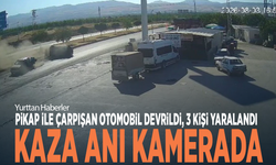 Pikap ile çarpışan otomobil devrildi, 3 kişi yaralandı: Kaza anı kamerada