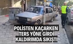 Polisten kaçarken ters yöne girdi, kaldırımda sıkıştı