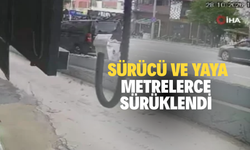 Motosikletlinin çarptığı yaya ve sürücü metrelerce sürüklendi