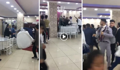 Düğünde meydan kavgası, masa ve sandalyeler havada böyle uçuştu
