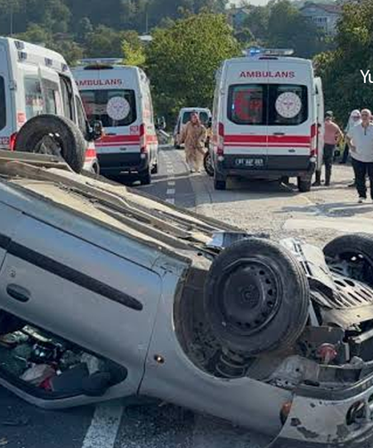 Tırla çarpışan otomobil takla attı: 4 yaralı