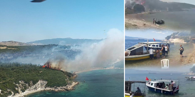  İzmir’deki orman yangınında vatandaşlar denizden tahliye ediliyor
