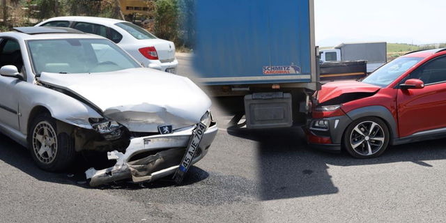 Manisa'da zincirleme trafik kazası! 1 tır, 3 otomobil birbirine girdi