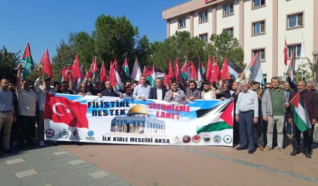 İlçede İsrail'e lanet, Filistin'e destek mitingi