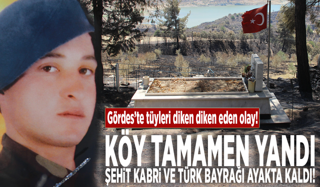 Gördes’te tüyleri diken diken eden olay! Köy tamamen yandı, şehit kabri ve Türk Bayrağı ayakta kaldı!