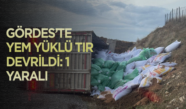 Gördes’te yem yüklü tır devrildi: 1 yaralı