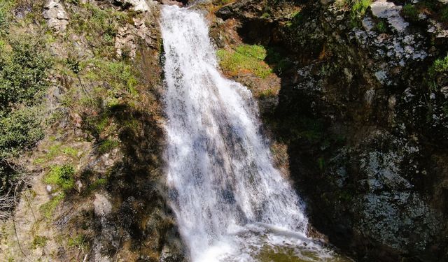 Yağışların ardından Sancaklı Şelalesi coştu