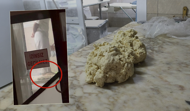 Tatlıcıda mide bulandıran görüntü! Hamuru ayaklarıyla yoğurdu