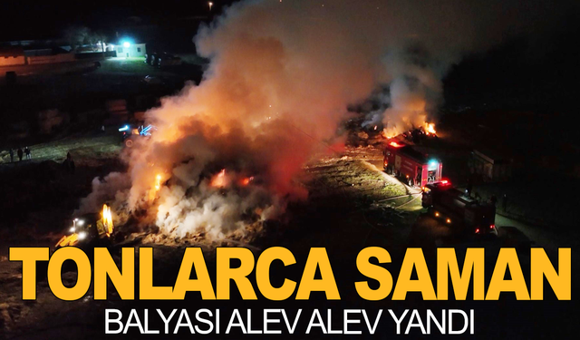 Aksaray'da tonlarca saman balyası alev alev yandı: o anlar dron kamerasında