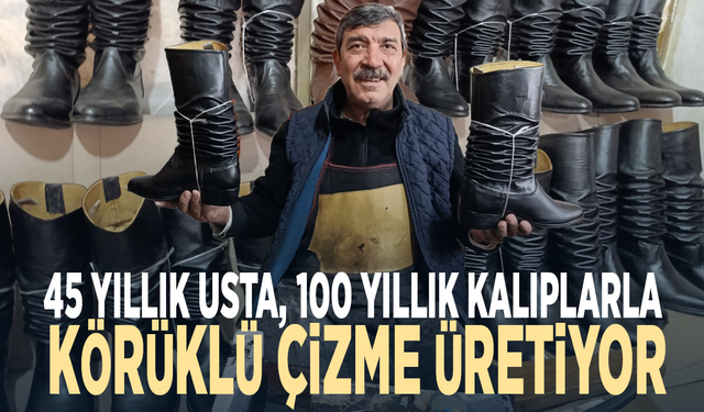 45 yıllık usta, 100 yıllık kalıplarla körüklü çizme üretiyor