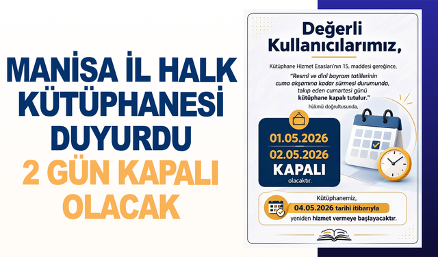 Halk Kütüphanesi 2 Gün Hizmet Vermeyecek