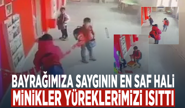 Bayrağımıza saygının en saf hali... Minikler yüreklerimizi ısıttı