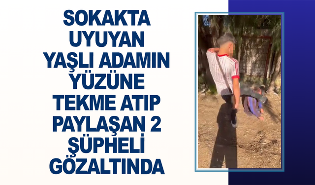 Sokakta uyuyan yaşlı adamın yüzüne tekme atıp paylaşan 2 şüpheli gözaltında
