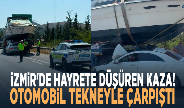 İzmir'de hayrete düşüren kaza! Otomobil tekneyle çarpıştı