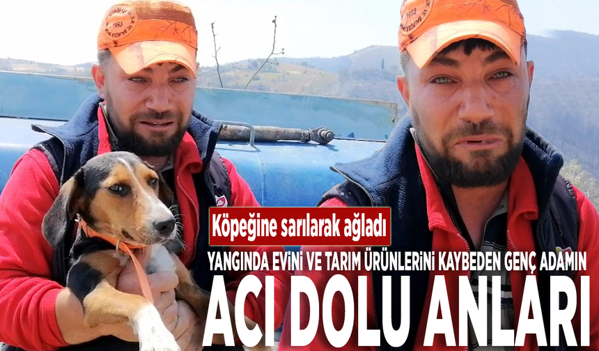 Yangında evini ve tarım ürünlerini kaybeden genç adamın acı dolu anları: Köpeğine sarılarak ağladı