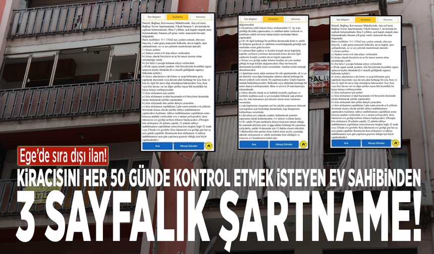 Ege’de sıra dışı ilan! Kiracısını her 50 günde kontrol etmek isteyen ev sahibinden 3 sayfalık şartname