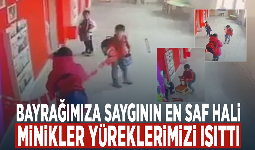 Bayrağımıza saygının en saf hali... Minikler yüreklerimizi ısıttı