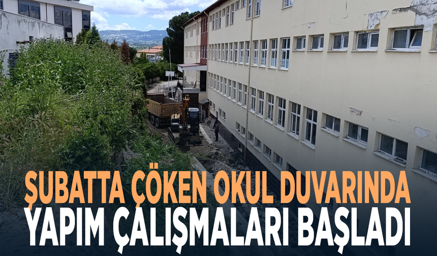 Şubatta çöken okul duvarında yapım çalışmaları başladı