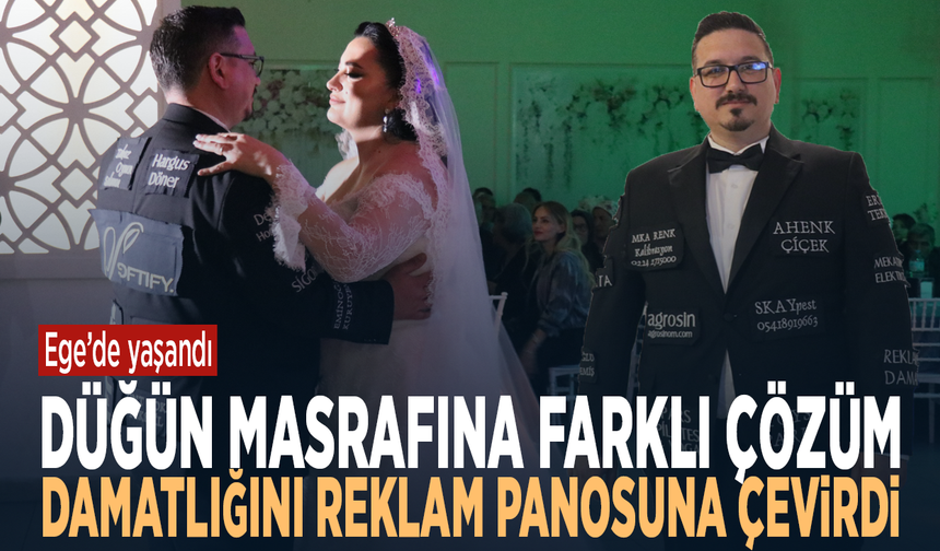 Düğün masrafına farklı çözüm! Damatlığını reklam panosuna çevirdi