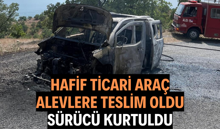 Kamyonet alevlere teslim oldu, sürücü kurtuldu