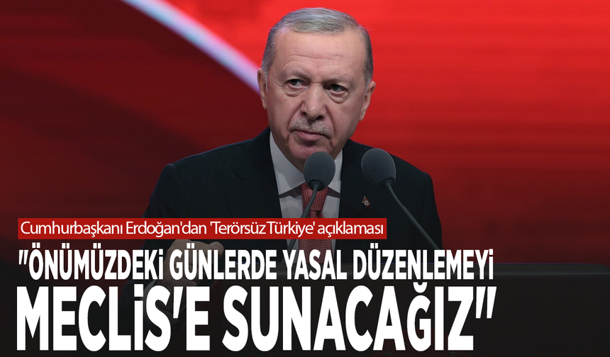 Cumhurbaşkanı Erdoğan'dan 'Terörsüz Türkiye' mesajı:  "Önümüzdeki günlerde yasal düzenlemeyi Meclis'e sunacağız"