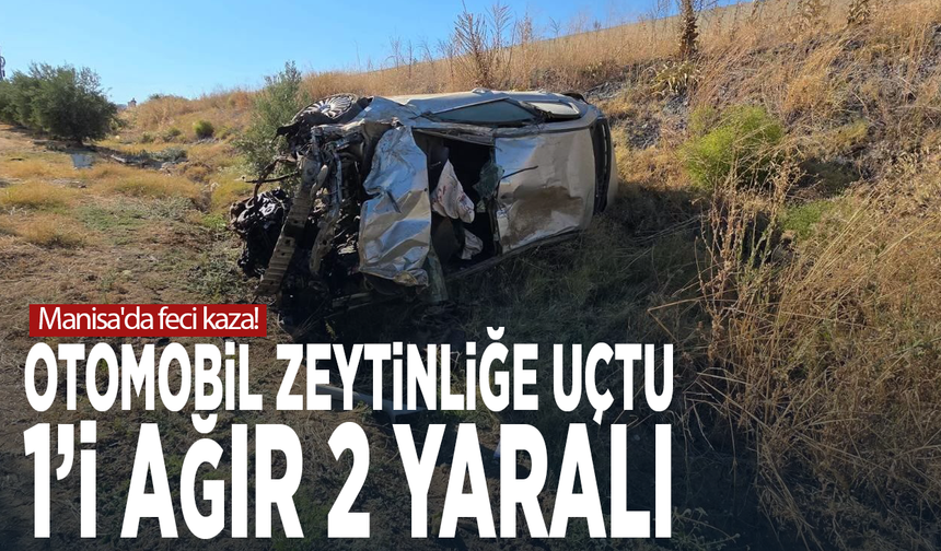Manisa'da feci kaza! Otomobil zeytinliğe uçtu: 1’i ağır 2 yaralı