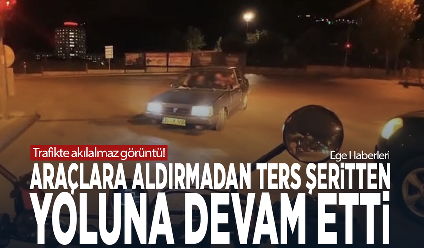 Trafikte akılalmaz görüntü! Araçlara aldırmadan ters şeritten yoluna devam etti