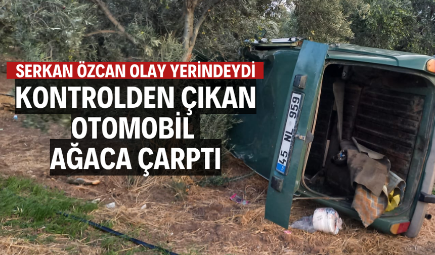 Kontrolden çıkan otomobil ağaca çarptı